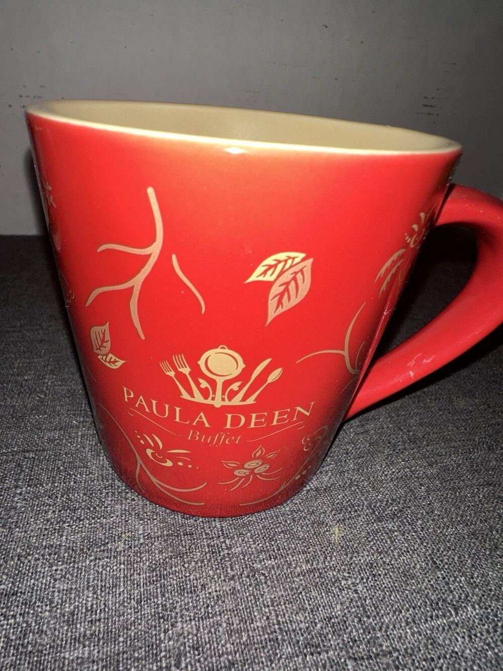 Paula Deen Buffet Red Ceramic Coffee Mug Cup 4.25” Kitchen Dining